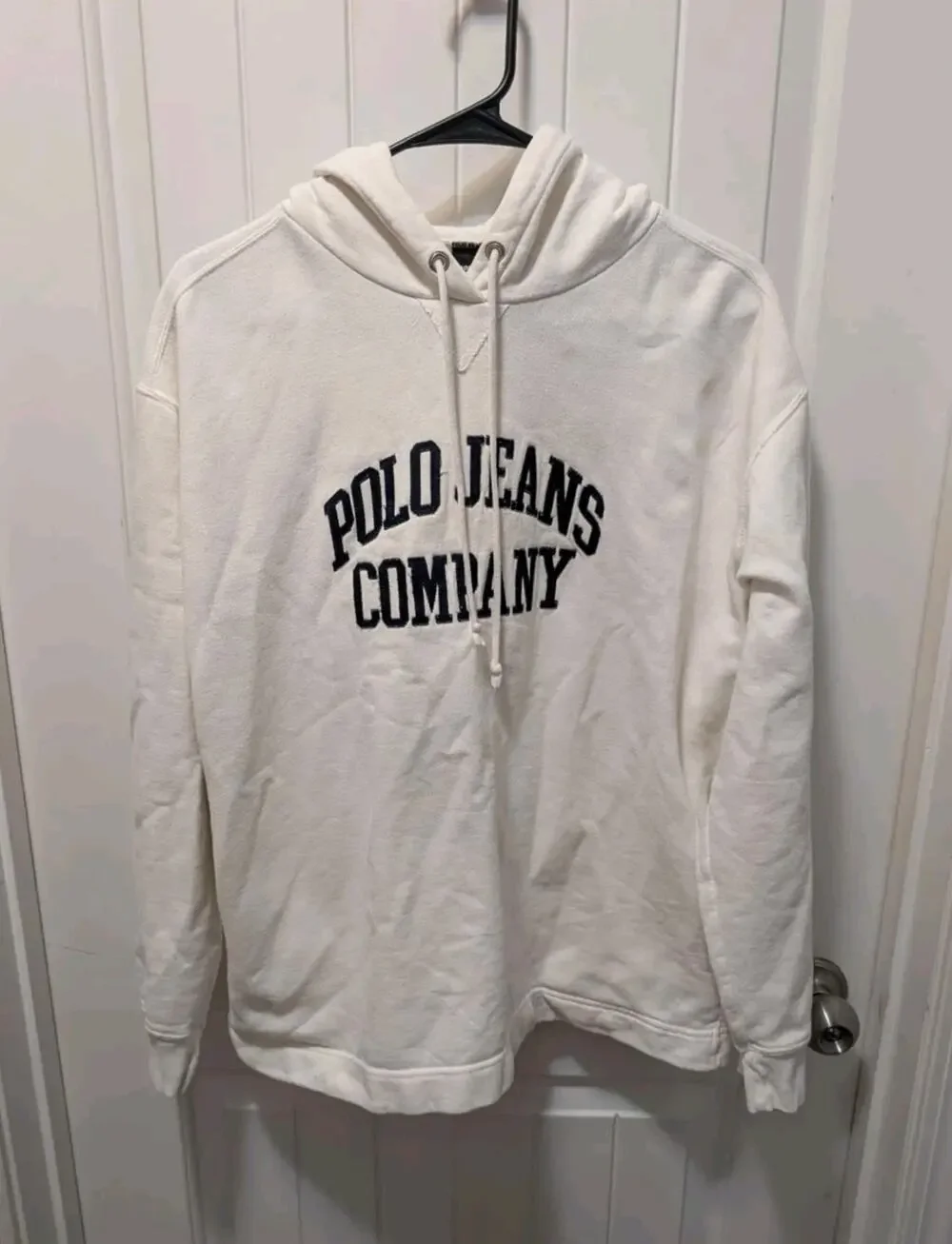 Vintage White Polo Jeans Co Ralph Lauren Mens S Embroidered Spellout Hoodie